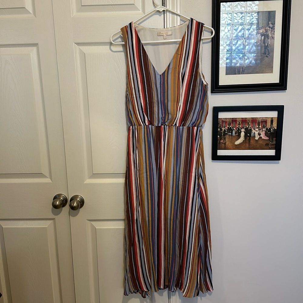 WAYF Striped Blouson Fit Midi Dress Size Medium
